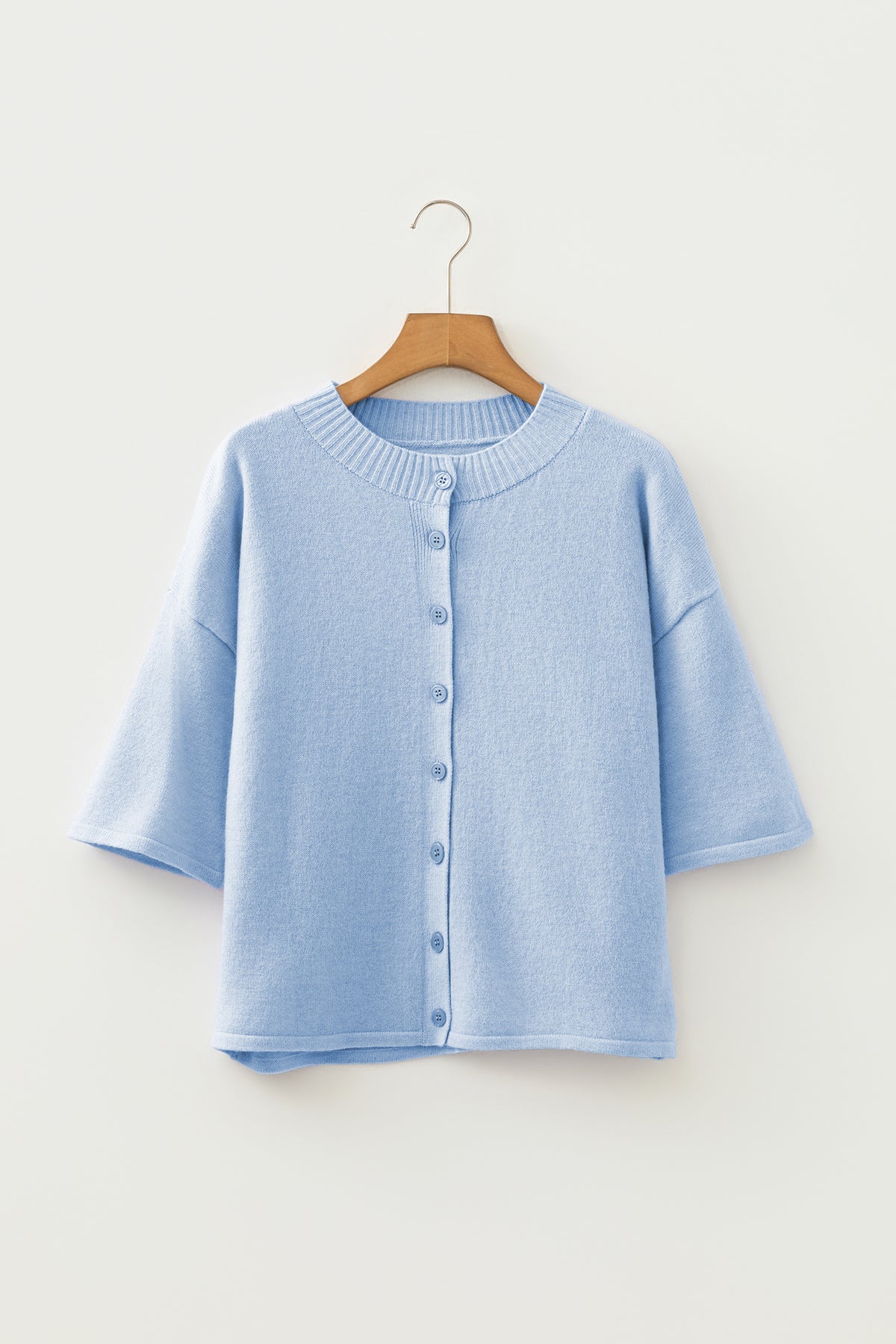 Beau Blue 3/4 Sleeve Boxy Knit Button Down Sweater Cardigan