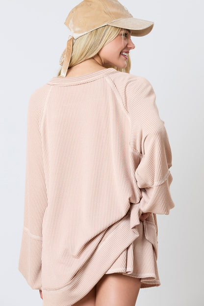 Jet Stream Corded Lantern Sleeve Top High Waist Ruffled Mini Skort Set