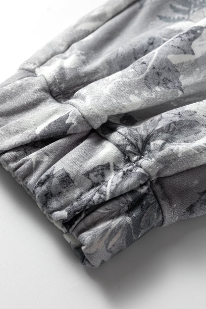 Gray Camo Print Cozy Drawstring Elastic Waist Jogger Pants