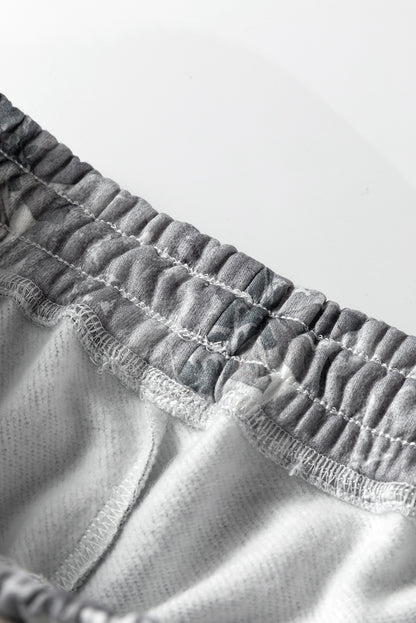 Gray Camo Print Cozy Drawstring Elastic Waist Jogger Pants